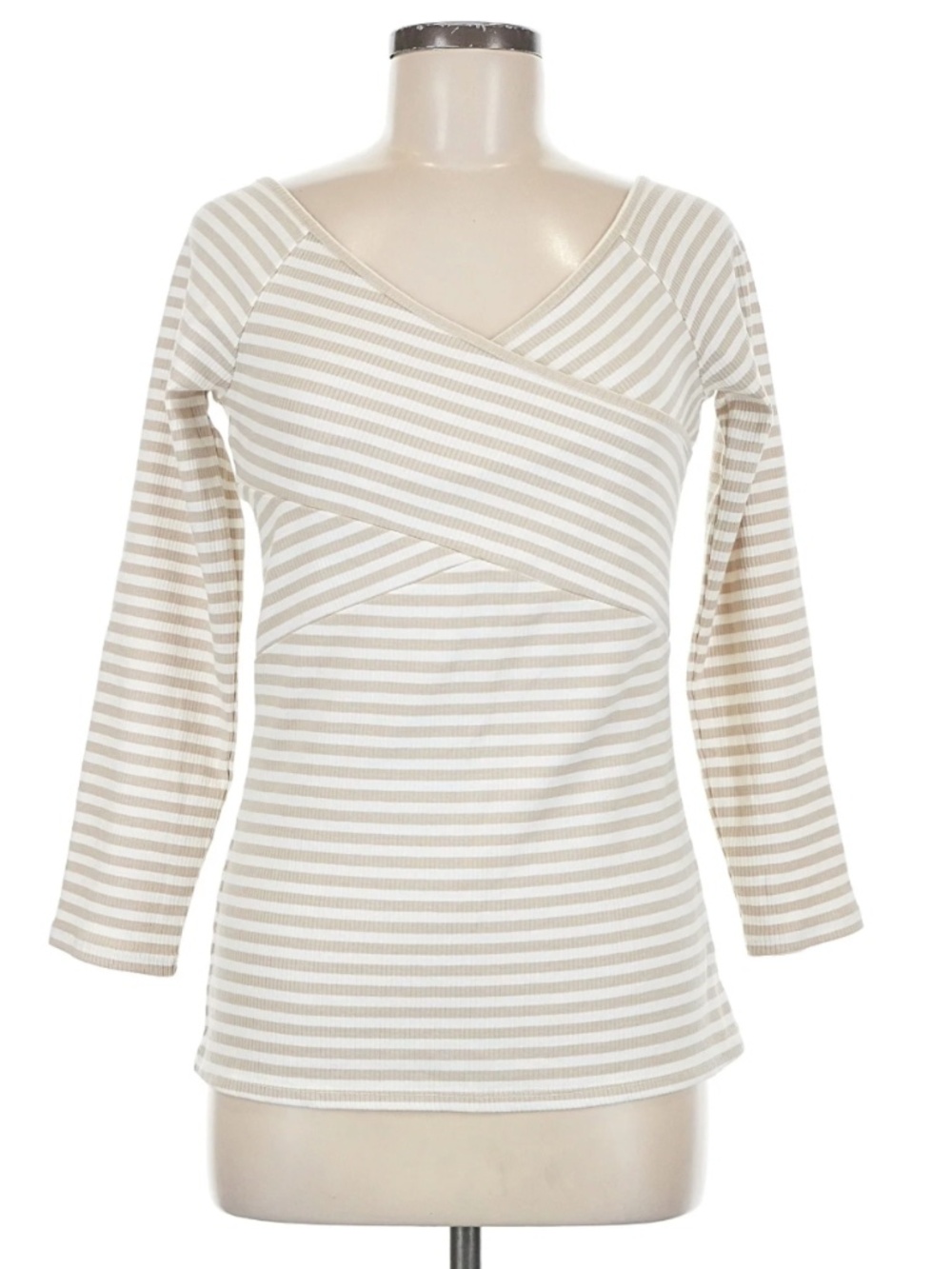 Deletta for Anthropologie Ivory Tan 3/4 sleeve top Size Medium